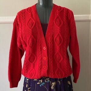 VTG Red Cable Knit Button-Front Women’s Sweater